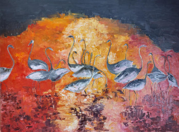 Zeitgenössisches Werk mit dem Titel « Les flamants roses », Erstellt von MARIE-LAURE TOURNIER