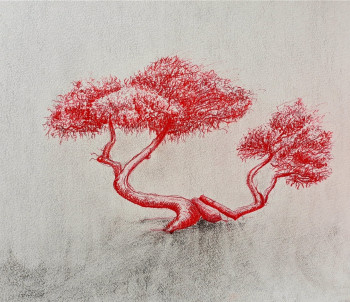 Zeitgenössisches Werk mit dem Titel « Pinus Pinea rouge », Erstellt von GIER