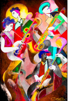 Zeitgenössisches Werk mit dem Titel « Colorful jazz band 1 », Erstellt von DORON B