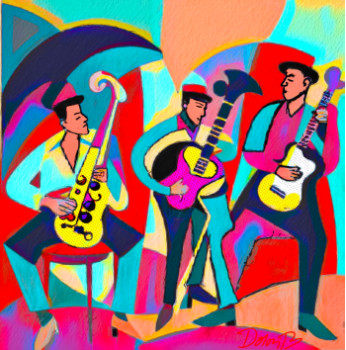 Zeitgenössisches Werk mit dem Titel « Colorful jazz band 2 », Erstellt von DORON B