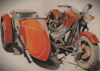 Zeitgenössisches Werk mit dem Titel « Sidecar, liberté partagée », Erstellt von PIRDESSINS