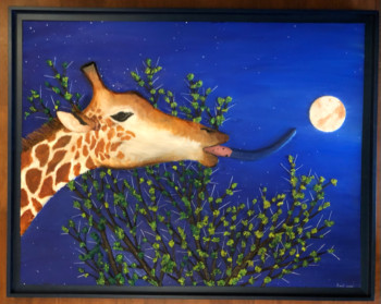 Zeitgenössisches Werk mit dem Titel « Girafe au clair de lune 11 ( Décrocher la lune ) », Erstellt von FRANK