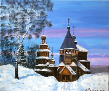 Zeitgenössisches Werk mit dem Titel « Eglise sous la neige », Erstellt von ANDRé FEODOROFF