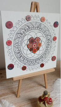 Zeitgenössisches Werk mit dem Titel « Mandala à colorier le coeur », Erstellt von CRAZYRETROATELIER