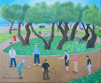 Zeitgenössisches Werk mit dem Titel « Joueurs de Pétanque », Erstellt von KATIA HUIDOBRO-MARAIS