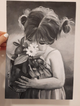 Zeitgenössisches Werk mit dem Titel « Petite fille aux fleurs », Erstellt von NAOMI BALZANO