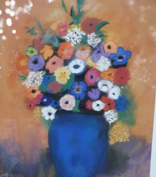 Zeitgenössisches Werk mit dem Titel « Fleurs dans un Vase Bleu Clair », Erstellt von GHYS