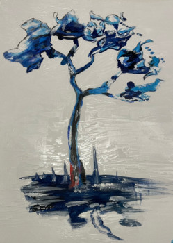 Zeitgenössisches Werk mit dem Titel « L’arbre bleu 2 », Erstellt von CP