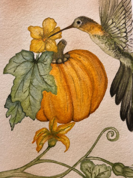 Zeitgenössisches Werk mit dem Titel « Colibrí sobre una calabaza », Erstellt von CARDAMOMO