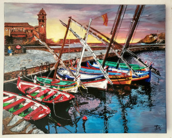 Zeitgenössisches Werk mit dem Titel « Levé de soleil sur Collioure », Erstellt von TITI LA KORRIGANE