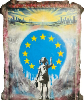 Zeitgenössisches Werk mit dem Titel « EU WALL », Erstellt von JOHN HERJI