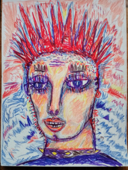 Zeitgenössisches Werk mit dem Titel « Le punk dessin aux crayons/feuille 21x30cm », Erstellt von SYLVAIN DEZ