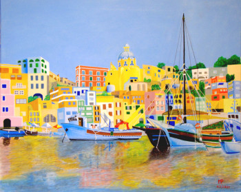 Zeitgenössisches Werk mit dem Titel « Le port de PROCIDA, petite île au large de la Sicile (Italie) », Erstellt von MICHEL PARIENTE