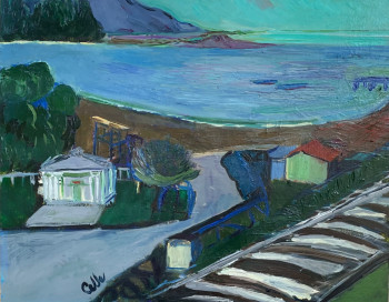 Zeitgenössisches Werk mit dem Titel « Rails sur la plage », Erstellt von EMANUELA CELLEGHIN