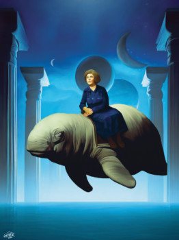 Zeitgenössisches Werk mit dem Titel « Old lady on manatee (ether) », Erstellt von KIKá GóMEZ ILIAN