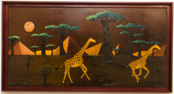 Zeitgenössisches Werk mit dem Titel « Girafes et lune rousse ( Girafogalo 2 ) », Erstellt von FRANK