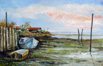 Zeitgenössisches Werk mit dem Titel « Arcachon soleil levant sur le lapin blanc », Erstellt von MICHEL HAMELIN