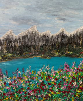 Zeitgenössisches Werk mit dem Titel « Canal en fleur en montagne », Erstellt von FAB’M-