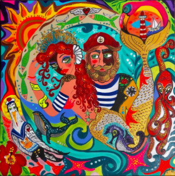 Zeitgenössisches Werk mit dem Titel « Love the Sea ,acryliques et Posca sur toile », Erstellt von INGRID.B