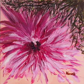 Zeitgenössisches Werk mit dem Titel « DAHLIA ROSE (Acrylique sur toile cartonnée) », Erstellt von NANOU B