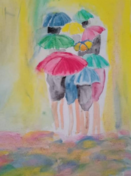 Zeitgenössisches Werk mit dem Titel « Parapluie de couleur », Erstellt von MILA