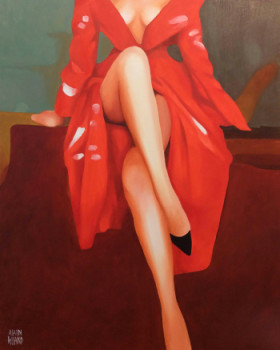 Zeitgenössisches Werk mit dem Titel « La femme à la robe rouge », Erstellt von ALAIN ROLLAND