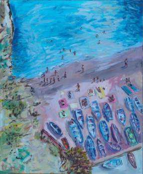 Zeitgenössisches Werk mit dem Titel « LA PLAGE (Acrylique sur toile cartonnée) », Erstellt von NANOU B