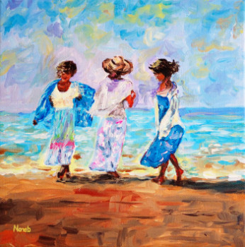 Zeitgenössisches Werk mit dem Titel « TROIS DEMOISELLES au BORD de L'EAU (Acrylique sur toile) », Erstellt von NANOU B