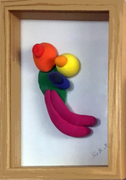 Zeitgenössisches Werk mit dem Titel « 283)  Tendresse bigarrée, 9x13, cadre. 19x22 Pâte Polymére, 29 02 24 », Erstellt von ISIS BI M