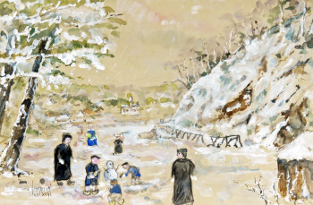 Zeitgenössisches Werk mit dem Titel « Quimper enfant d'un orphelinat jouant dans la neige », Erstellt von MICHEL HAMELIN