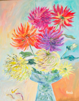 Zeitgenössisches Werk mit dem Titel « DAHLIAS ( Acrylique sur toile) », Erstellt von NANOU B