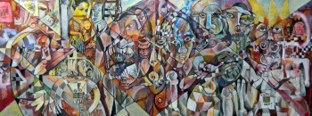 Zeitgenössisches Werk mit dem Titel « Grafitis de Dora Mar Díptico. Mixta lienzo. 81x200cm 2023 », Erstellt von FELIPE ALARCóN ECHENIQUE