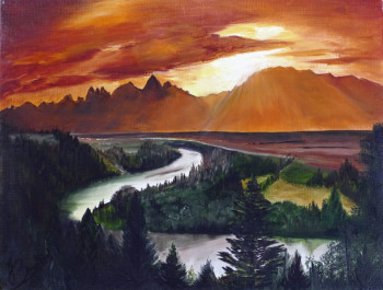 Zeitgenössisches Werk mit dem Titel « Rivière de montagne », Erstellt von LES PEINTURES DE JOELLE BROUILLARD