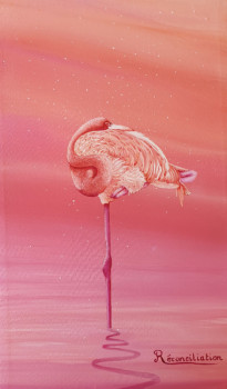 Zeitgenössisches Werk mit dem Titel « LE FLAMAND ROSE, LA FLAMME EN ROSE », Erstellt von MHBESSON