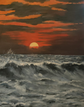 Zeitgenössisches Werk mit dem Titel « COUCHER DE SOLEIL DANS LE GOLFE DE SAGONE - CORSE DU SUD (D'après une photo de Nathalie SANGA) », Erstellt von ROBERT CHEVILLON