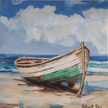 Zeitgenössisches Werk mit dem Titel « Barque de pêcheur échouée sur la plage », Erstellt von PATRICK FOI