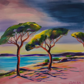 Zeitgenössisches Werk mit dem Titel « Mediterranean landscape - Umbrella Pines », Erstellt von CLICKART+