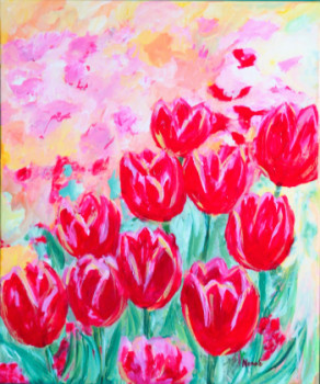 Zeitgenössisches Werk mit dem Titel « LES TULIPES ROUGES ( Acrylique sur toile) », Erstellt von NANOU B