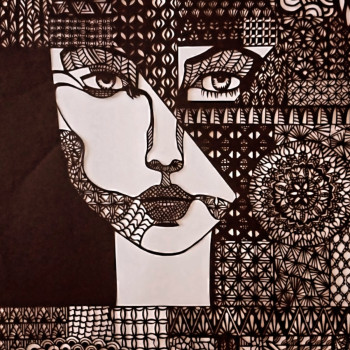 Zeitgenössisches Werk mit dem Titel « Visage femme 1 », Erstellt von MAGICAL PAPERCUT