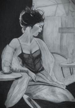 Zeitgenössisches Werk mit dem Titel « Dame en terrasse », Erstellt von PIRDESSINS