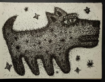 Zeitgenössisches Werk mit dem Titel « Dessin chien encre noir et blanc 21x28cm », Erstellt von SYLVAIN DEZ