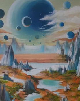 Zeitgenössisches Werk mit dem Titel « Paysage lunaire bleu », Erstellt von E.BOREL