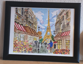 Zeitgenössisches Werk mit dem Titel « Una pareja paseando por las calles de Paris. », Erstellt von NAJO