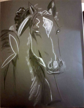 Zeitgenössisches Werk mit dem Titel « Cheval Pastel Noir », Erstellt von GALIA LETTRY