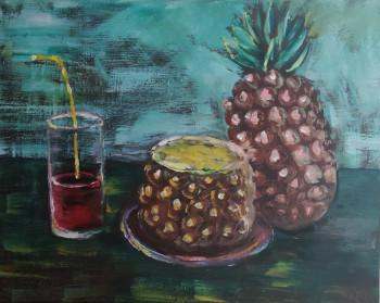 Zeitgenössisches Werk mit dem Titel « Nature morte aux ananas », Erstellt von KOZAR