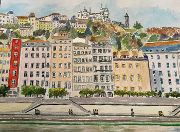 Zeitgenössisches Werk mit dem Titel « Cathédrale de Fourviere vue de la Saône », Erstellt von CP