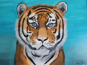 Zeitgenössisches Werk mit dem Titel « Tiger's blue eyes », Erstellt von CELINE JOUBERT