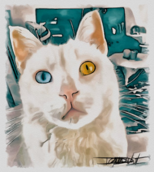 Zeitgenössisches Werk mit dem Titel « mon chat litchi », Erstellt von DOMINIQUE DULOT DIGITAL