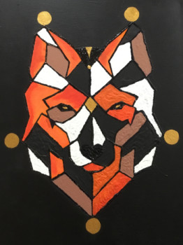 Zeitgenössisches Werk mit dem Titel « Loup origami à facette d’automne », Erstellt von KDSGR8