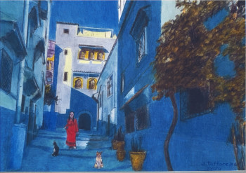 Zeitgenössisches Werk mit dem Titel « Chefchaouen, la ville aux chats », Erstellt von JACQUES TAFFOREAU